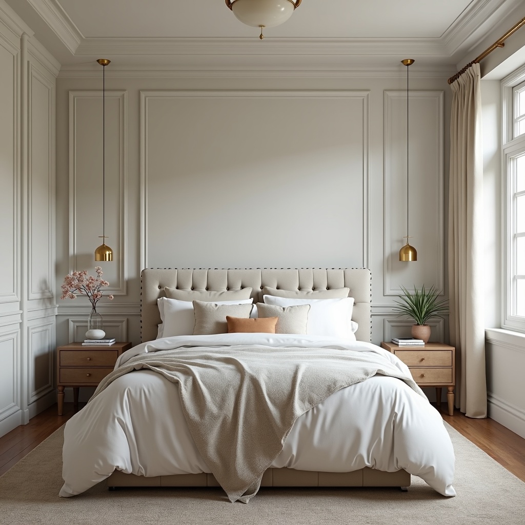upscale bedroom remodel with trim, elegent. no people