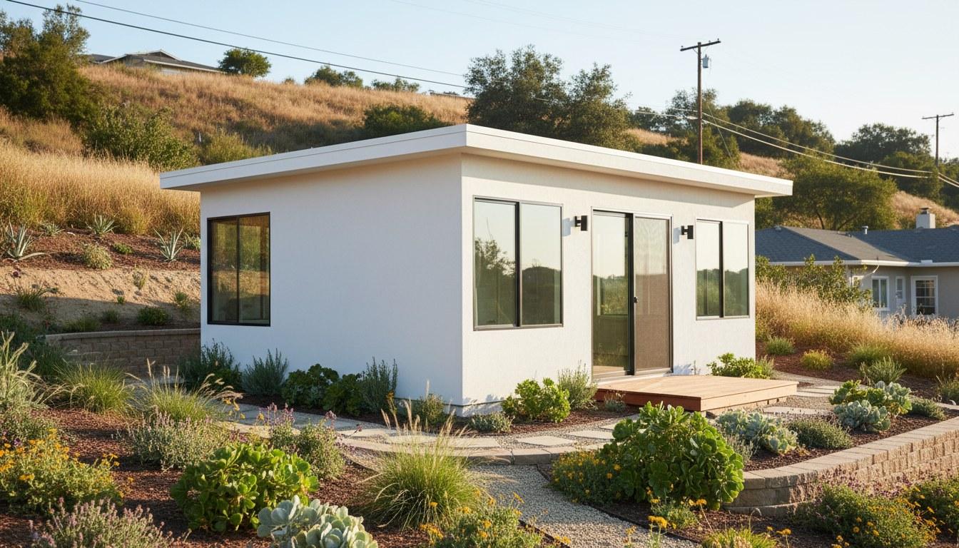 Newly completed detached ADU on a hillside lot in Los Angeles County