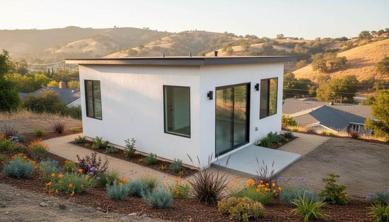 Newly completed detached ADU on a hillside lot in Los Angeles County