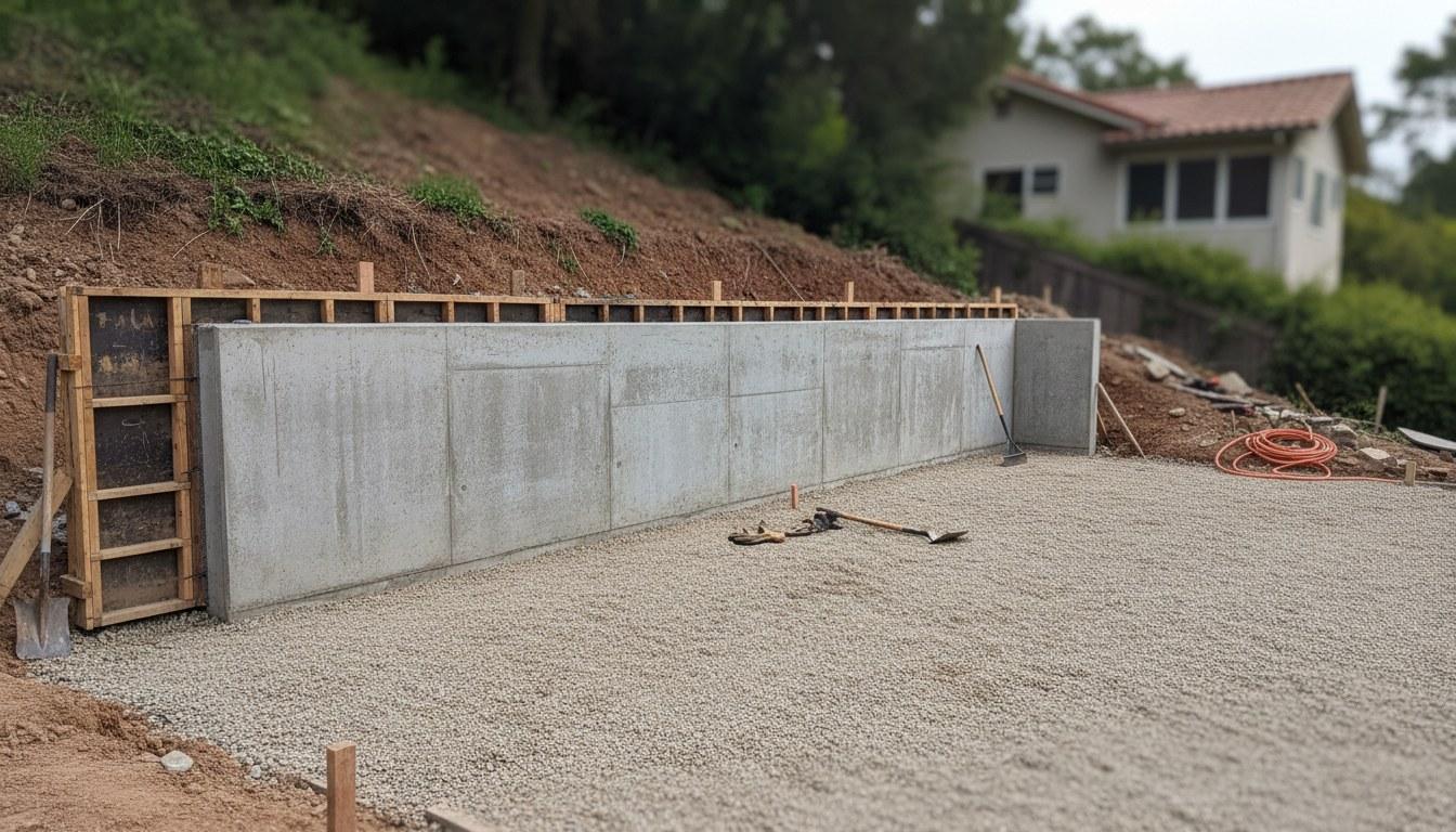 Engineered retaining wall and foundation pad for hillside ADU construction in LA County