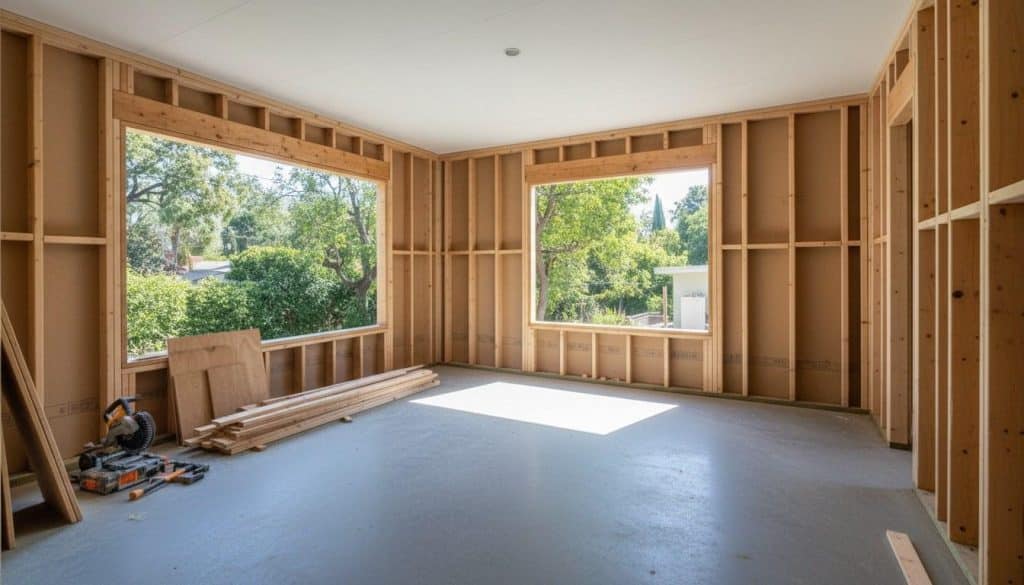 Interior room addition framing for a Los Angeles CA general contractor remodel project