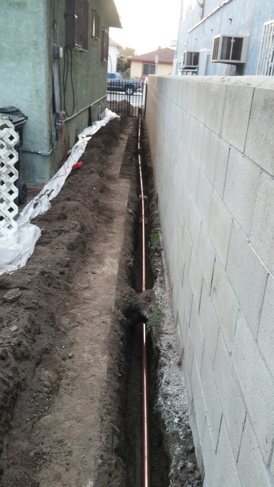 Foundation drainage trench installation in Los Angeles
